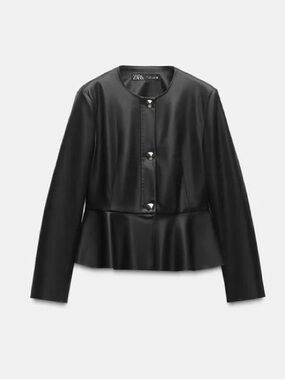 Zara Black Faux Leather Peplum-Style Jacket